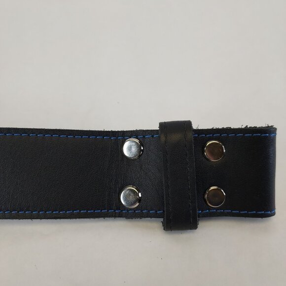 Canadian Custom Leather Western Belt Sz 40 Black Blue Screw Rivet Buckle Loop - Picture 2 of 15